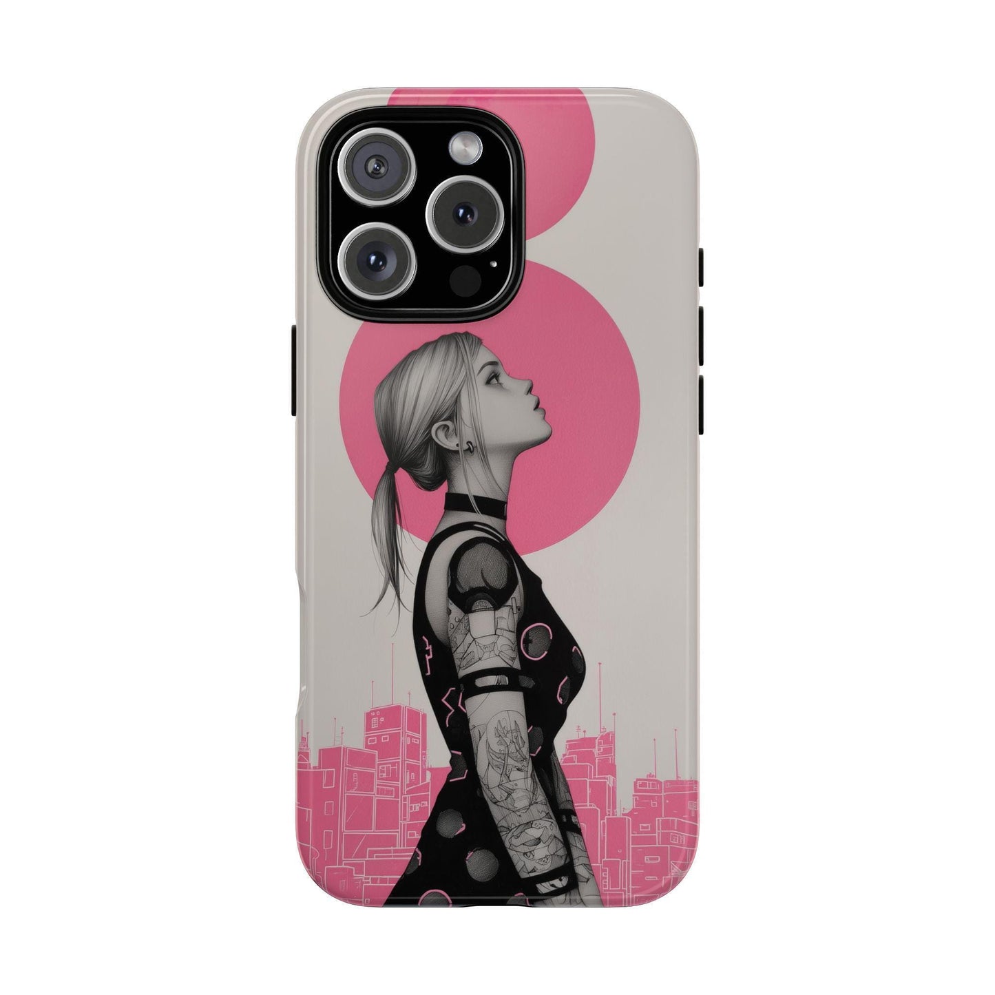 Cyberpunk Pink Neon Girl Portrait
