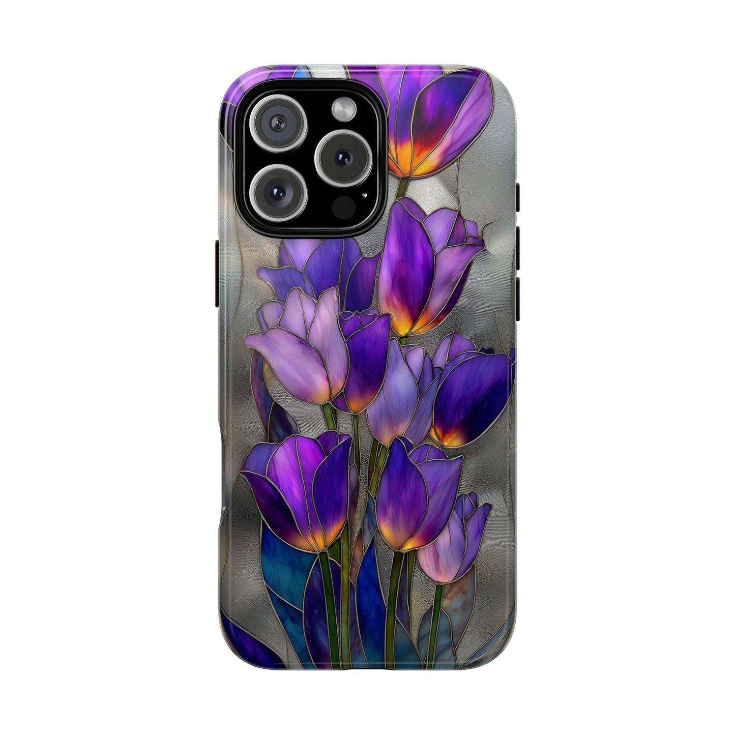 Purple Tulip Flowers Bouquet Stained Glass