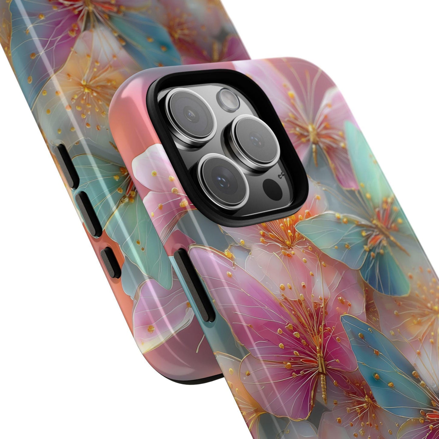 Butterflies Teal Pink Flowers