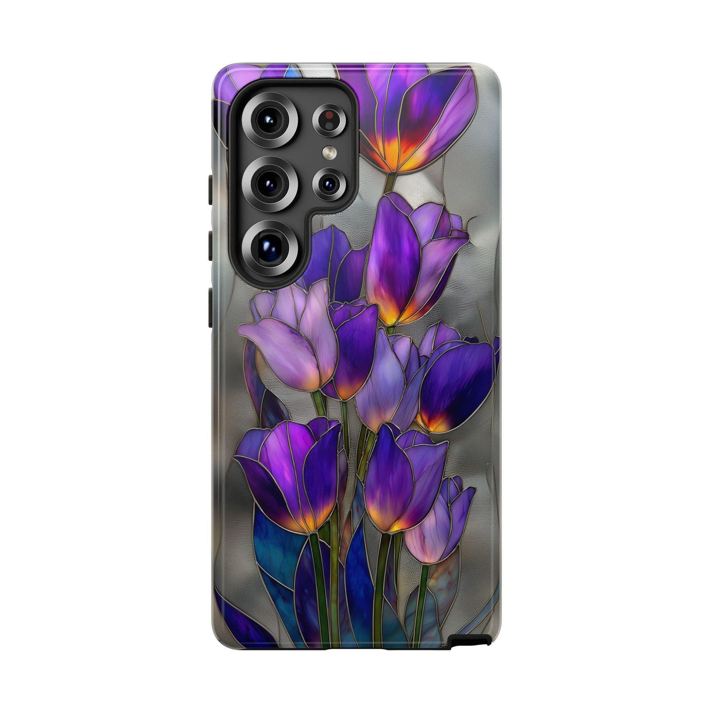 Purple Tulip Flowers Bouquet Stained Glass